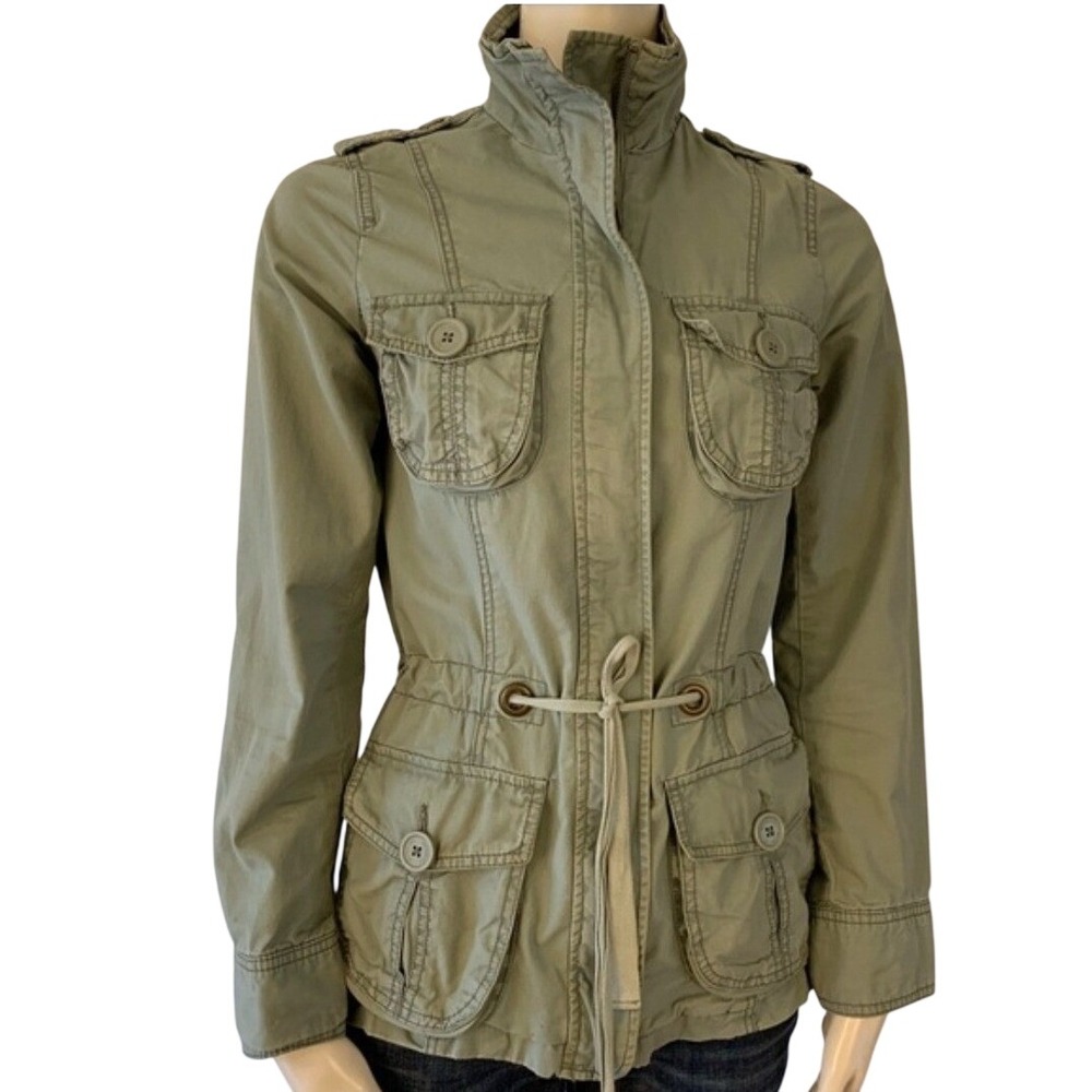 Mossimo Supply Co Green Utility Jacket Drawstring Waist Pockets Button Front